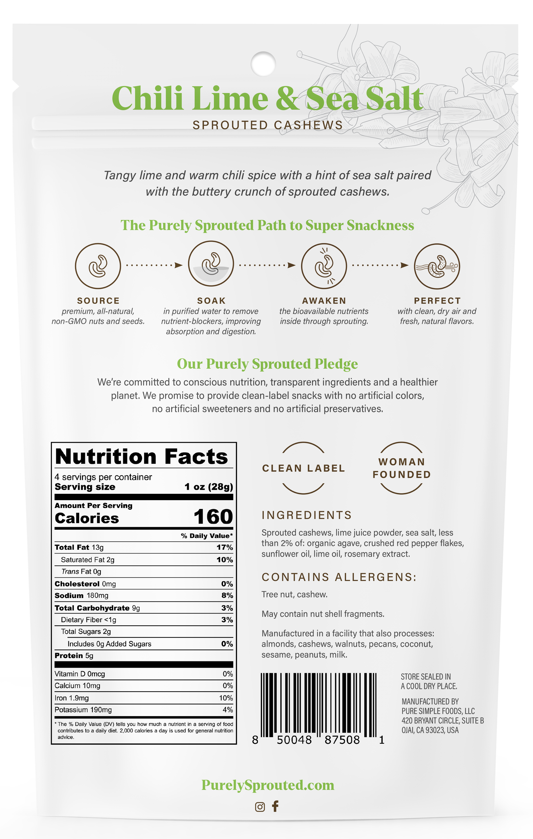 Chili Lime Sprouted Cashews Nutrition